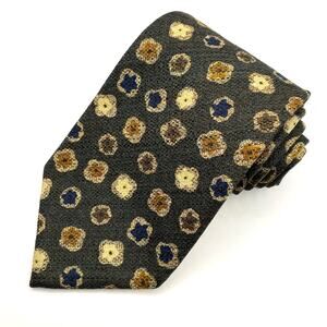 Hugo Boss Italy Men's Silk Tie Necktie Dark Green Gold Tan Floral Squares